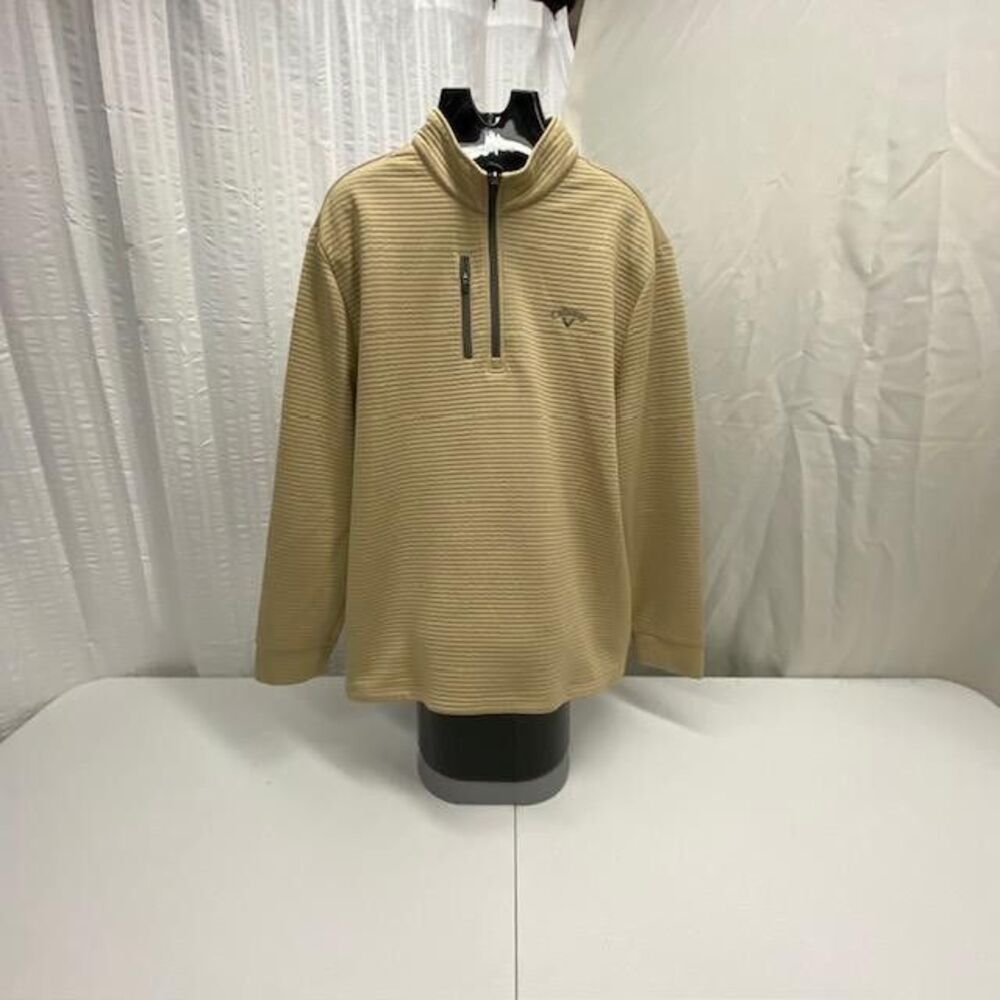 Callaway Opti-Dri Golf Pullover Mens XXL Tan Ribbed 1/4 Zip Chest Pocket(356-3)